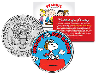 #ad Peanuts SNOOPY vs. RED BARON JFK Half Dollar US Colorized Coin *Licensed*