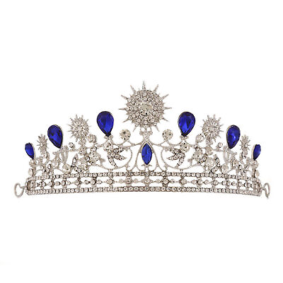#ad Crown Princess Crown For Wedding Prom Hair Treasure Blue White Rhinestone HR6