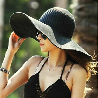 #ad US Ship Women#x27;s Summer Large Floppy Folding Wide Brim Cap Sun Straw Beach Hat