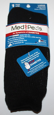 #ad Med Peds for Symptoms of Diabetes Black 1 Pair Wide Crew Socks Large