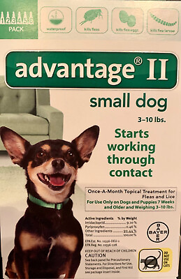 #ad Advantage II Imidicloprid Small Dogs 0 10 lbs kills fleas amp; eggs 6 Doses
