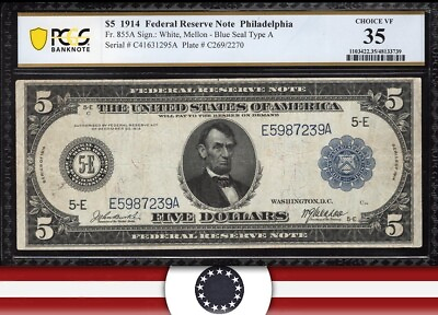 #ad #ad 1914 $5 RICHMOND FRN FEDERAL RESERVE NOTE PCGS 35 Fr 855a 87239