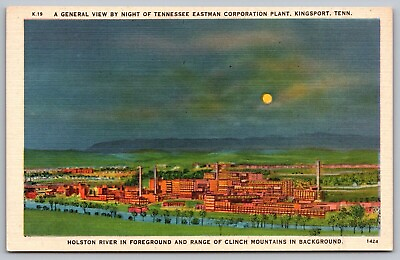 #ad Moonligh Night View Tennessee Eastman Corporation Plant Kingsport Tenn Postcard