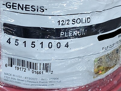 #ad Honeywell Genesis Cable 4515 12 2C Solid Plenum Fire Alarm Wire FPLP Red 100ft