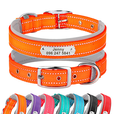 #ad Reflective Nylon Dog Collar Custom Personalized Pet Name ID Tag Adjustable S XL