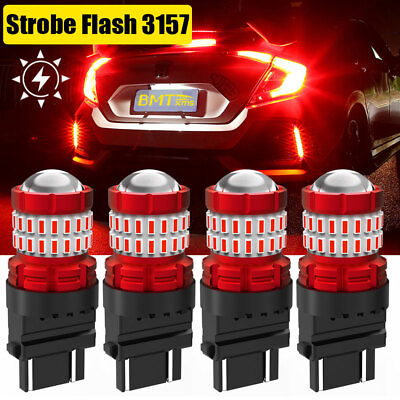 #ad 4X 3157 3057 Red Strobe LED Signal Brake Tail Light Bulbs Blink Flash For Chevy