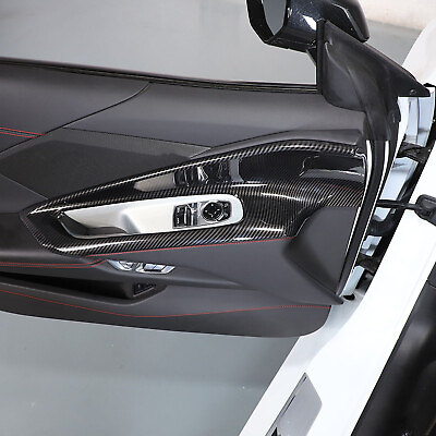 #ad Carbon Fiber Style Interior Door Panel Trim Cover Frame For Corvette C8 2020 23