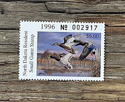 #ad WTDstamps 1996 NORTH DAKOTA LotP State Duck Stamp Mint OG NH
