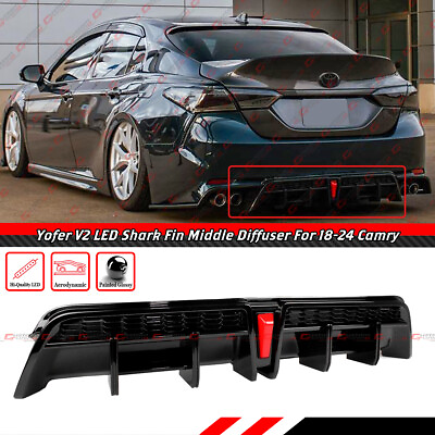 #ad For 2018 2024 Toyota Camry SE XSE Yofer V2 Gloss Black LED Rear Bumper Diffuser