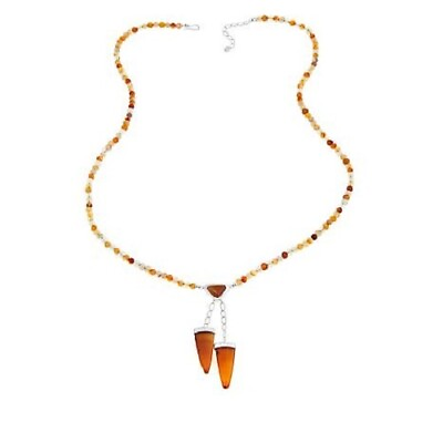 #ad HSN Jay King Sterling Silver Carnelian Beaded Necklace With Pendant