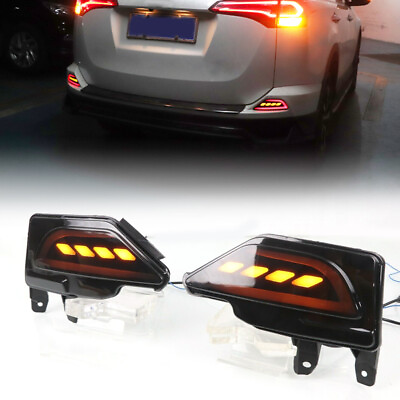 #ad 2pcs Smoked Rear Bumper LED Reflector Light Brake Light DRL Fit for Toyota RAV4