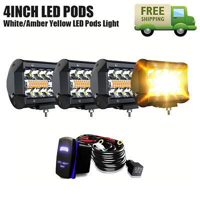 #ad LED Pods 4 Inch Strobe Light 6 Lighting Modes Amber White Waterproof 4PCS combo