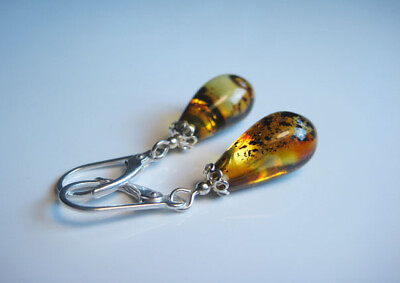 #ad Genuine amber Baltic AMBER Natural Earring