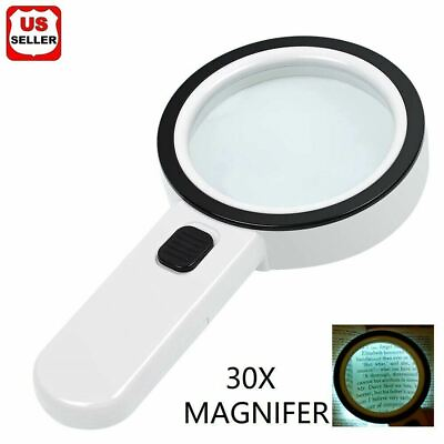 #ad 30X Jumbo Handheld Magnifying Glass w 12 Bright LED Light Illuminated Magnifier