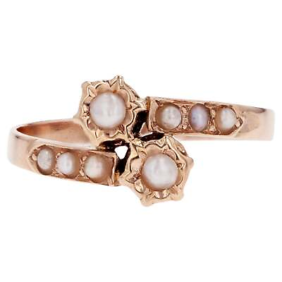 #ad French 19th Century Fine Pearls 18 Karat Rose Gold You and Me Ring