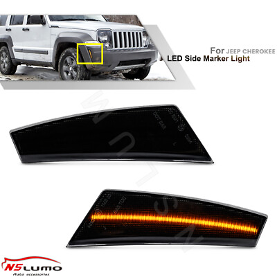 #ad Smoked LED Amber Bumper Side Marker Signal Lights For 2008 2012 Jeep Liberty KK