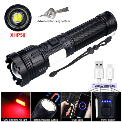 #ad 90000Lm LED Flashlight Work Torch Super Bright Rechargeable Lamp Camping Police
