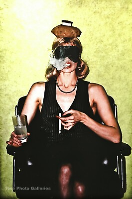 #ad 1973 Vintage HELMUT NEWTON Female Fashion Smoking Headache Cure Photo Art 12X16