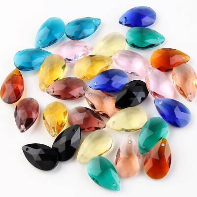 #ad 5pcs 22x13mm Teardrop Faceted Crystal Glass Loose Dangle Drop Pendants Beads