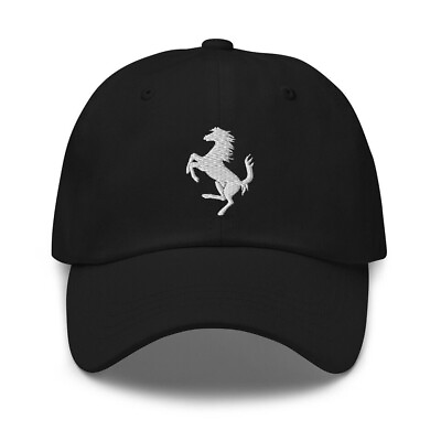 #ad Ferrari Inspired Embroidered Horse Logo Silver Black Dad Hat Cap
