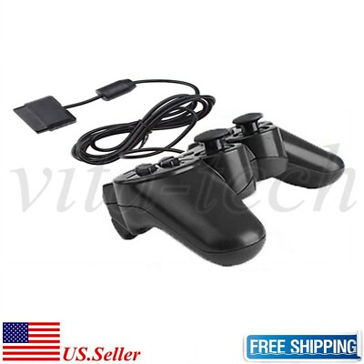 #ad NEW Wired Game Controller For PS2 Twin Shock Gamepad Joypad Black