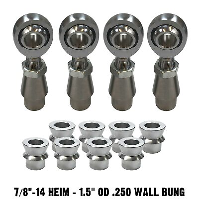 #ad 7 8quot; Chromoly Heim Joint 1.5quot; OD .250 Wall Sway Bar Tie Rod End Kit HMS Spacers