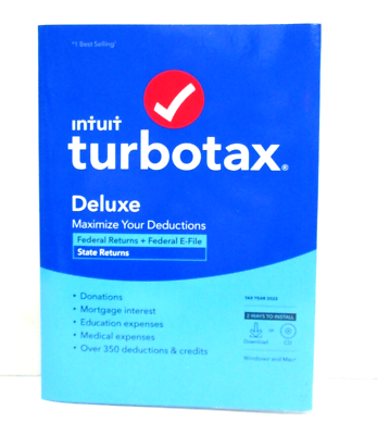 2022 Intuit Turbotax Deluxe Federal amp; State Windows Mac Retail CD amp; download NEW