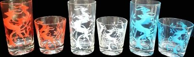 #ad #ad Vintage 50s Gazelle Barware Highball Lowball Glasses Mid Century Federal Glass