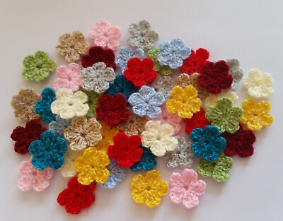 #ad 50 Handmade Crochet Tiny Colorful Flowers Applique Embellishment Craft 0.86quot;