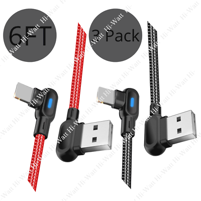 #ad 1 3Pack 6Ft 90 Degree USB Data Cable For iPhone 7 8 XR 11 Charger Charging Cord