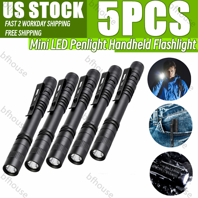 #ad #ad 5PCS LED Pen Light Penlight Mini Pocket Tactical Handheld Flashlight 300 Lumens