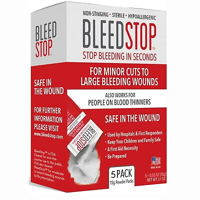 #ad BleedStop™ First Aid Powder for Blood Clotting Trauma Kit 5 PK 15g Pouches