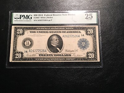 #ad 20.00 1914 Federal Reserve Note Boston PMG 25 Vf