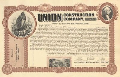 #ad Union Construction Co. Inc. Unissued Railroad Stock Certificate Branch Comp