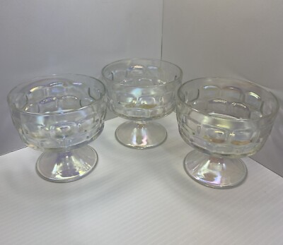 #ad #ad Vintage Federal Glass Iridescent Thumbprint Footed Dessert Bowls Set of 3