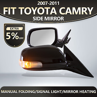 #ad For 2007 2011 Toyota Camry Side Mirrors Folding Pair Black LED Rear View 5 Pins