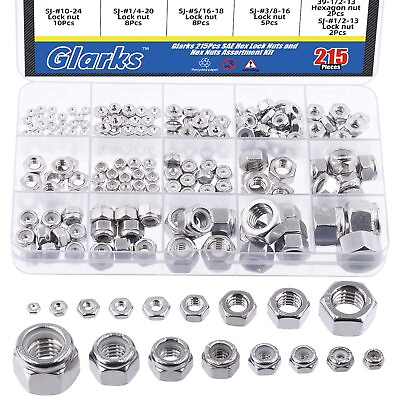 #ad 215Pcs Nylon Insert Hex Lock Nuts and Hex Nuts Assortment Kit 304 Stainless ...