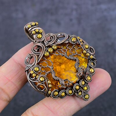 #ad Baltic Amber Gemstone Copper Wire Wrap Tree Of Life Jewelry Pendant 2.44quot; o720