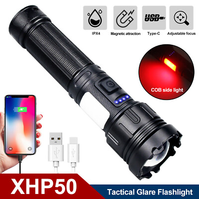#ad Super Bright 90000Lm Lamp LED Flashlight Work Torch Rechargeable Camping Police