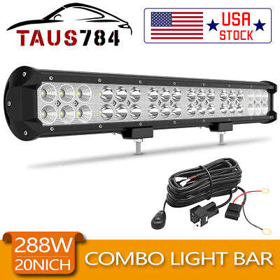 #ad 20inch LED Light Bar Spot Flood Combo 288W Offroad Driving Lamp Car Truck Wiring