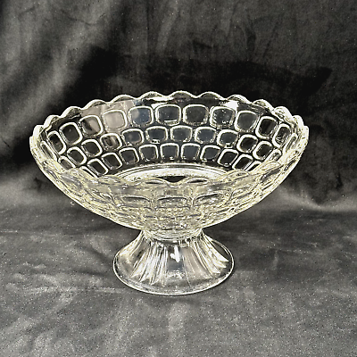 #ad #ad Vintage Federal Glass Clear Colonial Yorktown 10quot; Footed Scalloped Bowl Compote