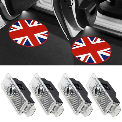 #ad 4x For MINI Cooper LED Door Light Union Jack Shadow Projector Courtesy Lamp