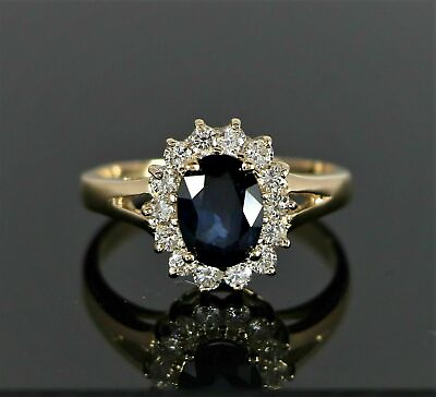 #ad 1.80 Carat Natural Sapphire and Diamonds Ring Princess Ring 14K Yellow Gold