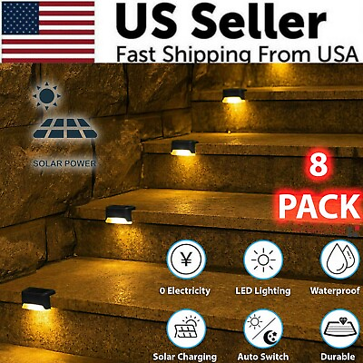 #ad 8 Pack New Solar Deck Lights Outdoor Waterproof LED Steps Lamps For Stairs Fence