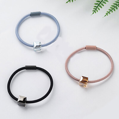 #ad 1Pcs Simple Solid Color Single Crystal Elastic Hair Bands Hair Ring Rubber Band