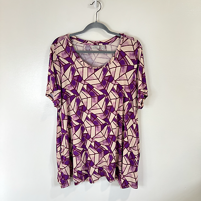 #ad LOGO Lori Goldstein T shirt Blouse Plus 2X Purple Pink Geometric Pockets Tunic