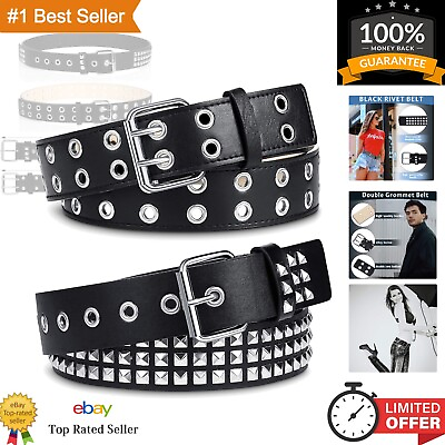 #ad 2 Pcs Rivet Studded Punk Belt Double Grommet Belt Gothic Belt for Women Men Gift