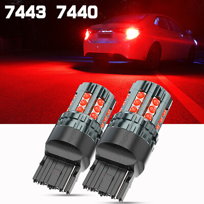 #ad T20 7440 7443 Red LED Light Strobe Flash Blinking Brake Tail Light Parking Bulbs