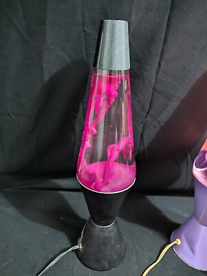 #ad 2000 Lava Lite #21 Midnight Series Lamp Black Base Clear Pink Wax