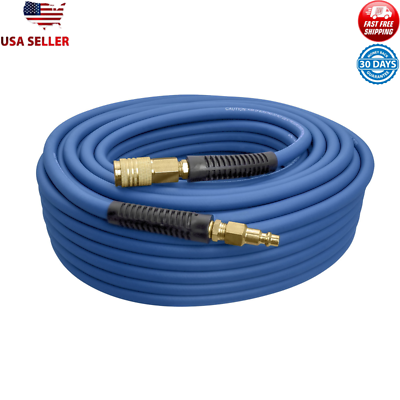 #ad 100ft Hybrid Air Hose W Brass Fittings 300 PSI Strength All Weather Flexibility